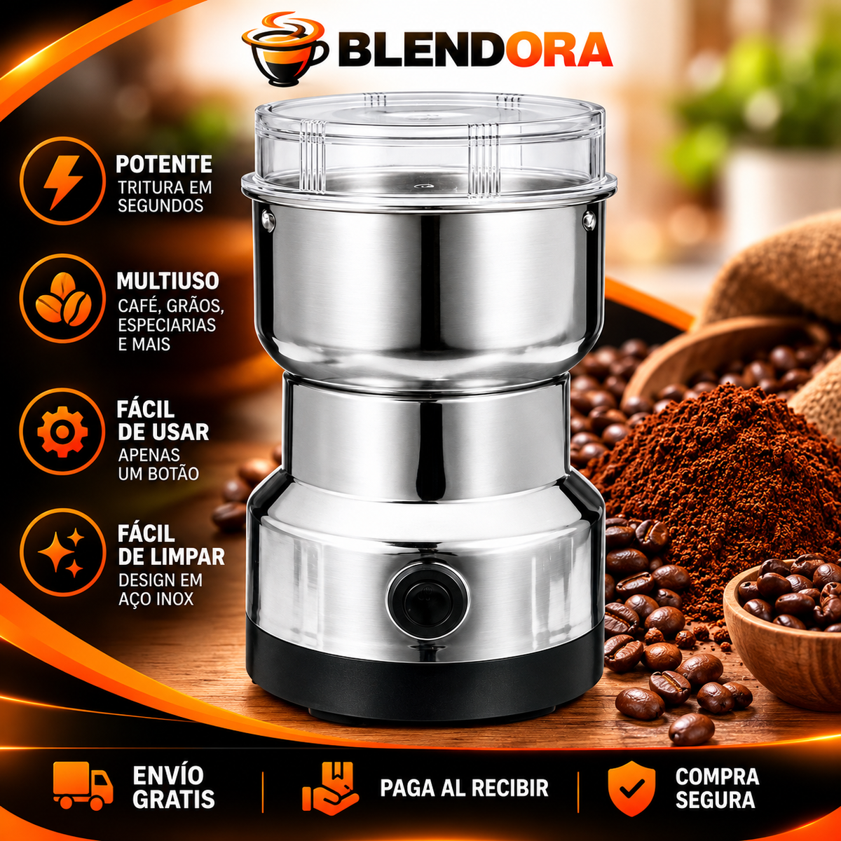 Trituradora Multifuncional Eléctrica para el Hogar – Muele Café, Granos y Especias en Segundos
