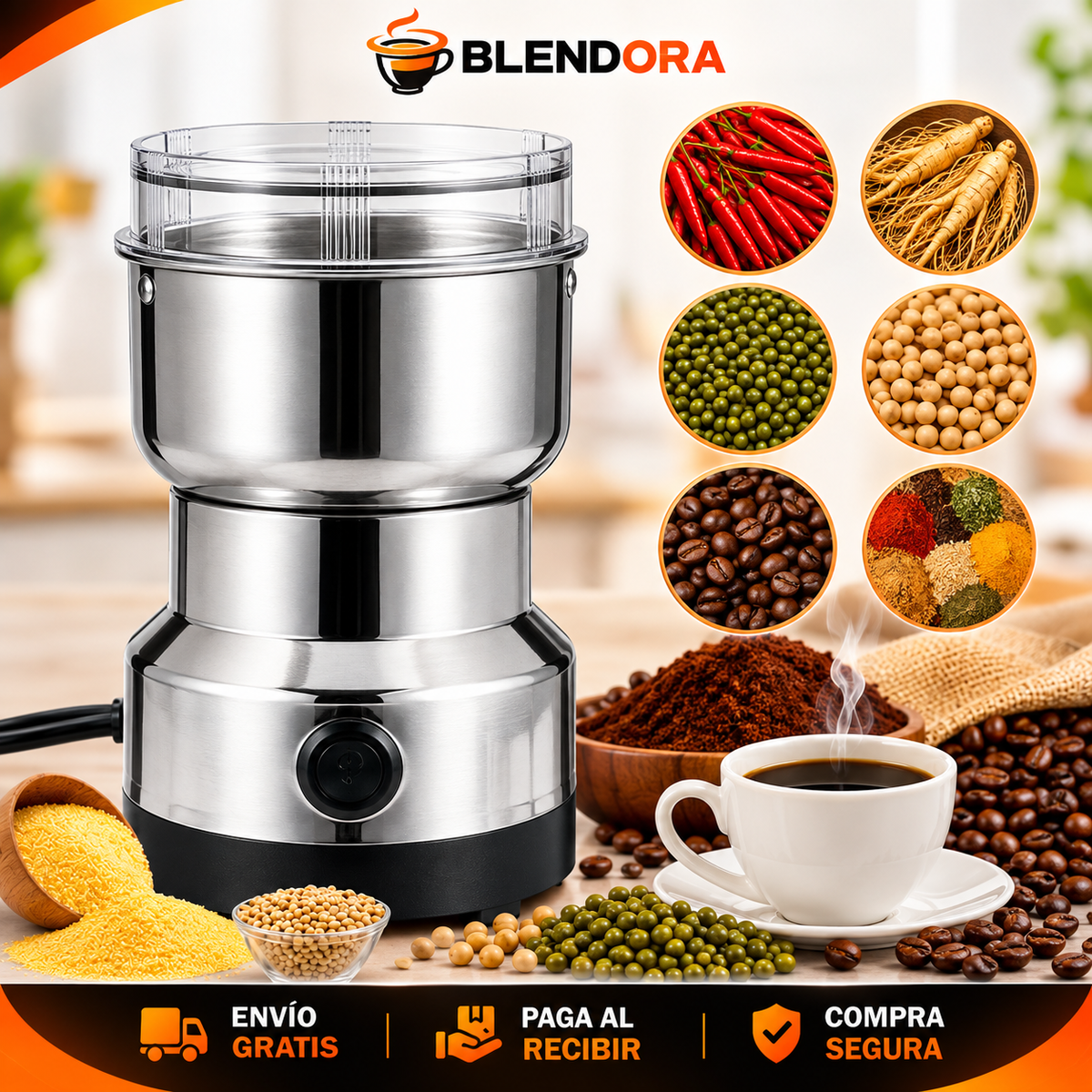 Trituradora Multifuncional Eléctrica para el Hogar – Muele Café, Granos y Especias en Segundos