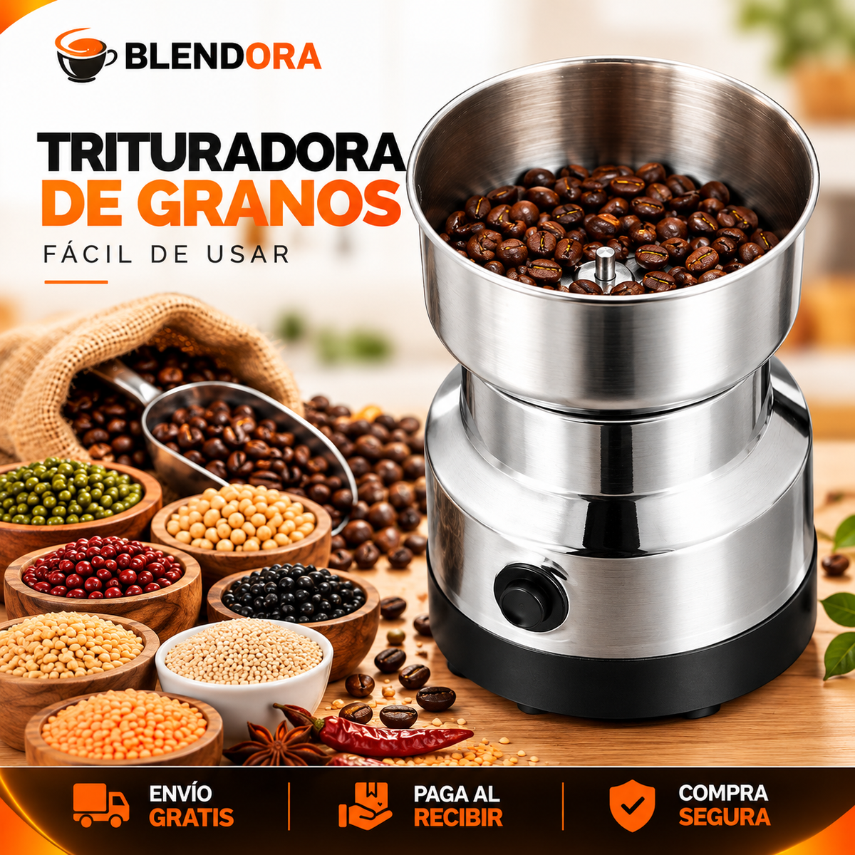 Trituradora Multifuncional Eléctrica para el Hogar – Muele Café, Granos y Especias en Segundos